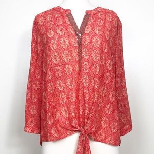 Chico’s popover orange hi-low hem v-neck tie front